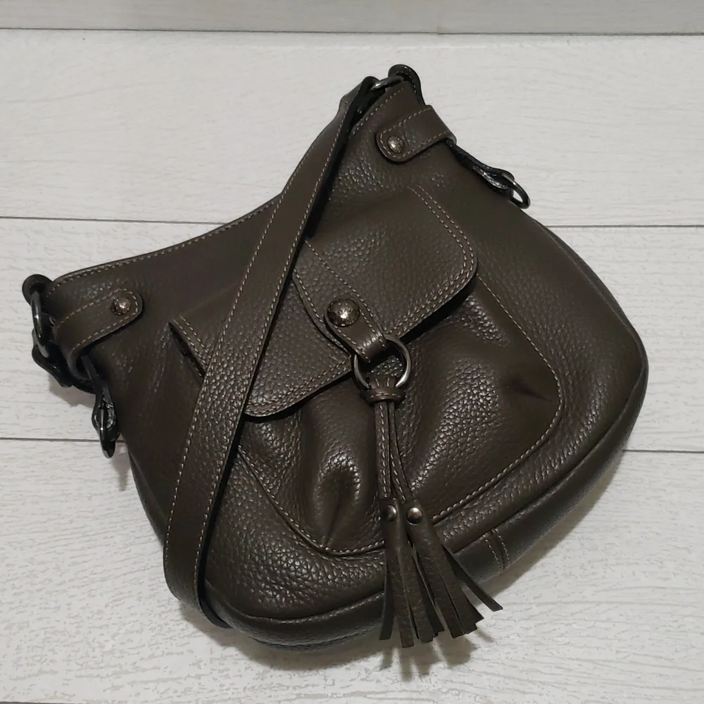 Nobody pebble leather dark green grey crossbody bag
